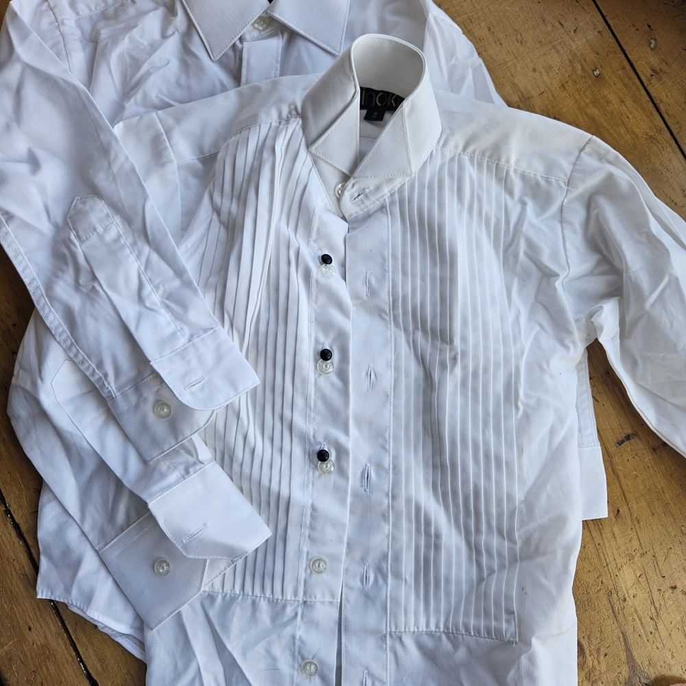 TWO Elegant White Kids Button Down Dress Shirts